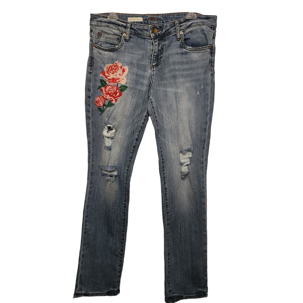 Kut From the Kloth Catherine Boyfriend Floral Distressed Embroidered Jeans, 8